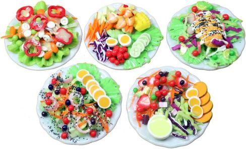 ThaiHonest Set 5 Assorted Dollhouse Miniature Salad,Tiny Food On Ceramic Plate, Dollhouse Accessories for Collectibles in Kuwait