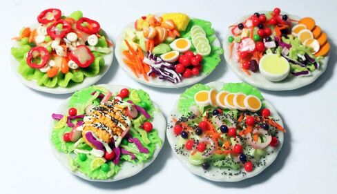 ThaiHonest Set 5 Assorted Dollhouse Miniature Salad,Tiny Food On Ceramic Plate, Dollhouse Accessories for Collectibles in Kuwait