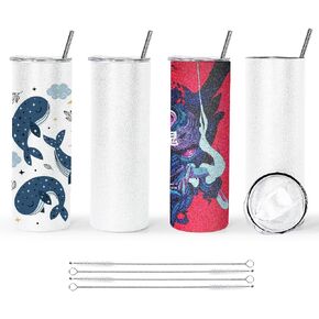 اي جي اتش اكواب تسامي لامعة 20 اونصة (4 عبوات) - اكواب تسامي رفيعة مستقيمة من الستانلس ستيل مع ماصة معدنية وغطاء وفرشاة ماصة لالة الضغط واكواب نقل الحرارة in Kuwait