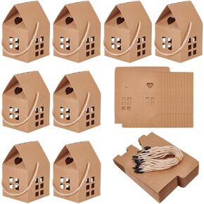 BENECREAT 30Pcs House Shaped Gift Boxes, 3x3x3inch Log Kraft Paper Candy Box Cardboard Treat Boxes for Wedding Baby Shower Birthday Party