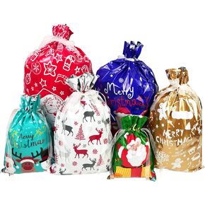 30 Pcs Christmas Gift Bags, Terfik Drawstring Christmas Gift Bags with Colorful Drawstrings for Xmas Party Favors, Gift Bags Assorted Sizes for Small Medium Large Jumbo Gift Wrapping for Holiday in Saudi Arabia