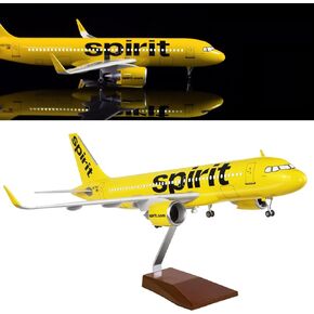 24-Hours 18" Collection Model Airplane Statue Scale 1/80 Airplane Model Spirit 320 with LED Light(Touch or Sound Control) for Decoration or Gift