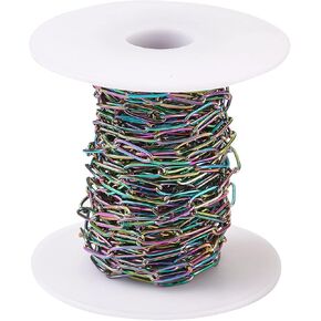 Cheriswelry 5m/roll 304 Stainless Steel Ball Chains Rainbow Color Metal Round Bead Link Chain with 10Pcs Connectors Spool 3mm for DIY Necklace Bracelet Anklet Jewelry Making