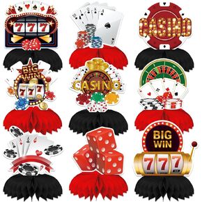 Qpout 9Pcs Casino Themed Party Decorations 3D Double-sided Poker Table Centerpieces Casino Night Honeycomb Centerpieces for Game Night Adult Favor Casino Poker Birthday Party Supplies in Kuwait