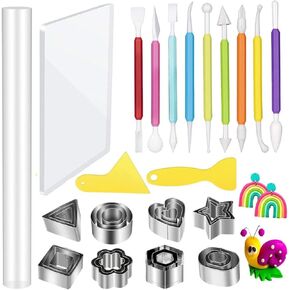 مجموعة أدوات DIY مكونة من 37 قطعة من الطين، 24 قطعة من قوالب قطع الطين البوليمر، 9 قطع أداة نحت الطين، قطعتان من كاشطات الطين، قطعة واحدة من لوح دعم الأكريليك، بكرة طين أكريليك لصناعة الفخار الطيني in Kuwait