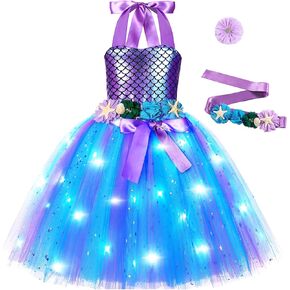 زي حورية البحر الصغيرة من CIFITERY للفتيات فستان حورية البحر المضيء لديكورات عيد ميلاد حورية البحر وهدايا الأميرة في الهالوين in Kuwait
