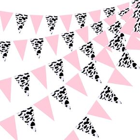 Boao 5 Packs Cow Print Pennant Banners, Cow Bunting Banner Birthday Party Supplies for Farm Animal Theme Party Western Cowboy Party Theme Decoration, 7.4 x 10.8 Inch (Classic)
