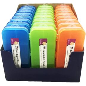 Charles Leonard Double Sided Pencil Box Pencil Case, 5 Compartment Organizer, Plastic, Assorted Colors, 8.5" W x 3.5" x 1.5" H, Bulk Pack of 24 (76310-ST)