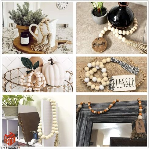 خرز خشبي من THYSSEN 400 قطعة 16 مم خرز خشبي مستدير طبيعي غير مكتمل خرز فاصل خشبي فضفاض مع خيوط الجوت 20 متر لصنع ديكور المنزل المزرعة والحرف اليدوية in Kuwait