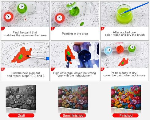 TUMOVO Paint by Numbers for Adults Beginner Flower Oil Painting for Adults Kids Paint by Number Kids Paint by Number Kits Adult Paint by Number DIY Oil Painting Kit On Canvas, 16 x20 Inch in Kuwait