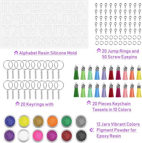 قالب سلسلة مفاتيح على شكل حرف ابجدي للخلف، مجموعة قوالب راتنج سيليزو تتضمن قالب سلسلة مفاتيح على شكل حروف وسلاسل مفاتيح وحلقات وصل ودبابيس عين لولبية ولامعة للحرف الفنية المصنوعة من الراتنج in Kuwait