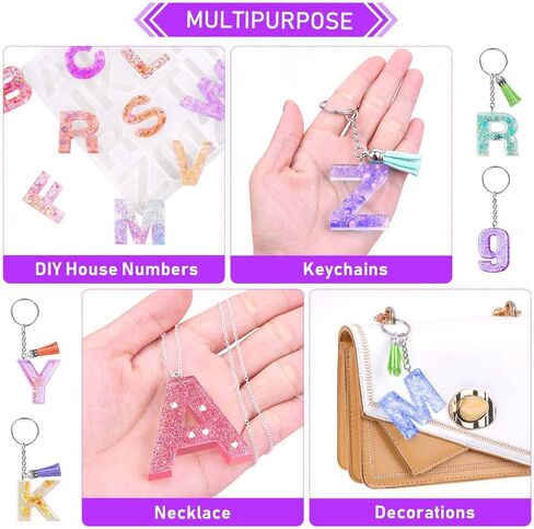 قالب سلسلة مفاتيح على شكل حرف ابجدي للخلف، مجموعة قوالب راتنج سيليزو تتضمن قالب سلسلة مفاتيح على شكل حروف وسلاسل مفاتيح وحلقات وصل ودبابيس عين لولبية ولامعة للحرف الفنية المصنوعة من الراتنج in Kuwait