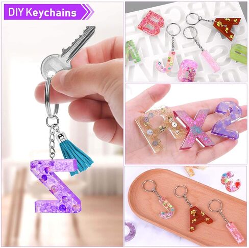 قالب سلسلة مفاتيح على شكل حرف ابجدي للخلف، مجموعة قوالب راتنج سيليزو تتضمن قالب سلسلة مفاتيح على شكل حروف وسلاسل مفاتيح وحلقات وصل ودبابيس عين لولبية ولامعة للحرف الفنية المصنوعة من الراتنج in Kuwait