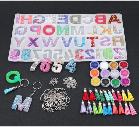 قالب سلسلة مفاتيح على شكل حرف ابجدي للخلف، مجموعة قوالب راتنج سيليزو تتضمن قالب سلسلة مفاتيح على شكل حروف وسلاسل مفاتيح وحلقات وصل ودبابيس عين لولبية ولامعة للحرف الفنية المصنوعة من الراتنج in Kuwait