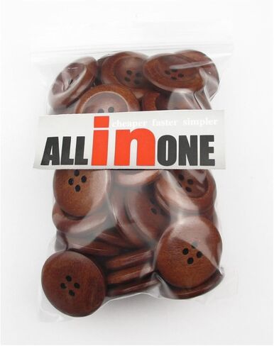 All In One 50pcs 4 Holes Round Wood Sewing Buttons with Wide Edge 25mm(1") in Saudi Arabia