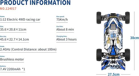 WLtoys 124017 124019 V2 75KM/H 2.4G RC سيارة بدون فرش 4WD كهربائية عالية السرعة على الطرق الوعرة الانجراف التحكم عن بعد لعب للأطفال 124016 2B 3000mAh in Kuwait