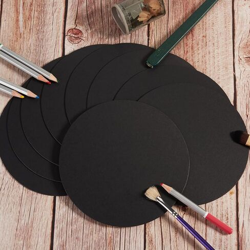 36 Pieces 4 inch Round Black Cards Cardstock Thick Kraft Paper Coaster Cards Blank Cardstock Slices for Mandala Painting DIY Coasters Painting Writing and Decorations (Black) in Kuwait