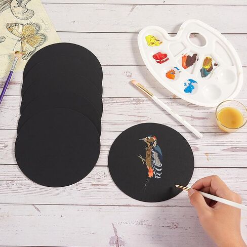 36 Pieces 4 inch Round Black Cards Cardstock Thick Kraft Paper Coaster Cards Blank Cardstock Slices for Mandala Painting DIY Coasters Painting Writing and Decorations (Black) in Kuwait