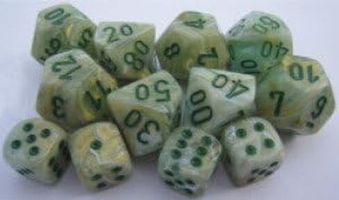 Chessex Dice: Polyhedral 7-Die Marble Dice Set - Green Multi-Color Swirl with Dark Green Pips in Saudi Arabia