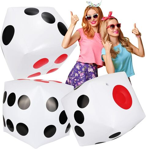 3 PCS 12.6" Jumbo Inflatable Dice, White Large Dice Giant Inflatable Dice Plastic Big Dice Jumbo Dice Set for Outdoor Indoor Ludo Game, Broad Game, Pool Party Favor Supplies in Saudi Arabia