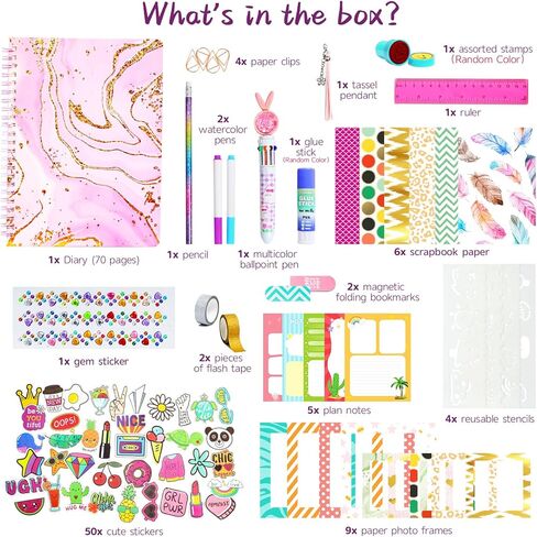 BALORIZ DIY Journal Kit for Girls - Gifts for Girls Age 8-14 Year Old, Christmas Birthday Gift Ideas for Teen Girls,Stationery Set, Art & Crafts for Tweens, Scrapbook Kit & Diary Set in Kuwait
