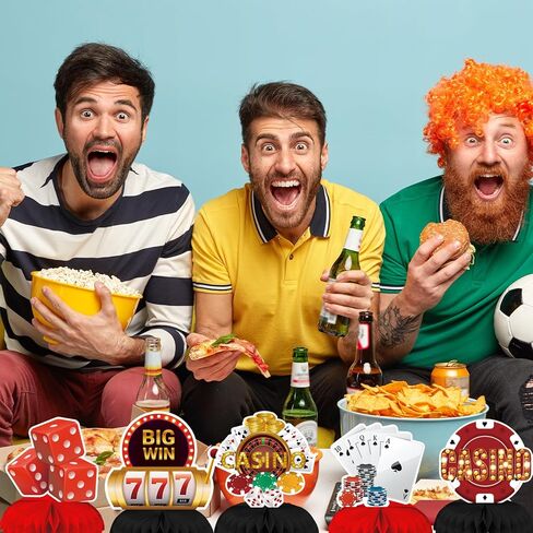 9 قطع من Qpout ديكورات حفلات بطابع كازينو ثلاثية الأبعاد على الوجهين لطاولة البوكر قطع مركزية على شكل قرص العسل ليلاً للعبة الليلية للبالغين في كازينو البوكر لوازم حفلات أعياد الميلاد in Kuwait