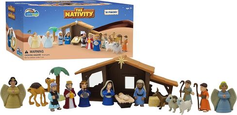 BibleToys Nativity Set - Christmas Story Manger Scene, 18 Pieces With Birth of Baby Jesus Mini-Storybook (in English & Spanish), Little Animals & Figures Indoor Playset, Children Ages 3 And Up in Saudi Arabia