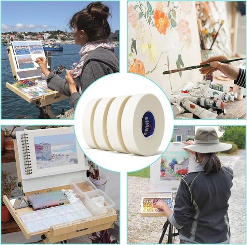 KIWIHUB 4 Packs Artist Tape for Watercolor Paper - White Masking Artists Tape for Drafting, Art Painting and All Paper Media - Acid Free 0.7inch Wide 592FT Long Total in Saudi Arabia