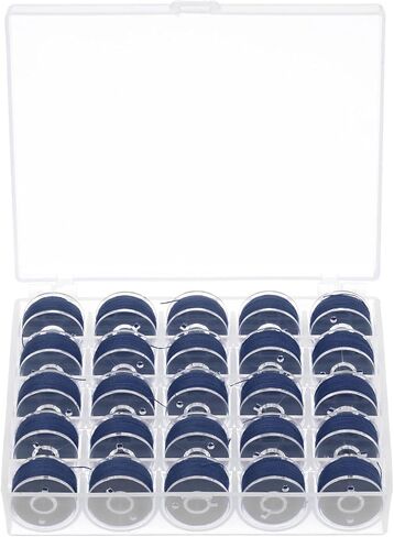 HARFINGTON Prewound Bobbin Thread Set Standard Sizes with 25 Compartments Box for Embroidery and Sewing Machine, Blue in Saudi Arabia