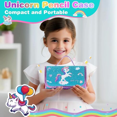 KONP 99pcs علامات يونيكورن قابلة للغسل للأطفال مع مقلمة لامعة، مجموعة رسم الحرف الفنية للأطفال الذين تتراوح أعمارهم بين 8-12، هدايا عيد ميلاد يونيكورن للفتيات 4 5 6 7 8 10 سنوات in Saudi Arabia