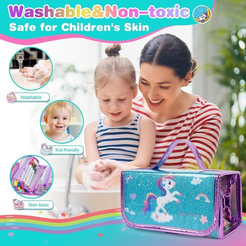 KONP 99pcs علامات يونيكورن قابلة للغسل للأطفال مع مقلمة لامعة، مجموعة رسم الحرف الفنية للأطفال الذين تتراوح أعمارهم بين 8-12، هدايا عيد ميلاد يونيكورن للفتيات 4 5 6 7 8 10 سنوات in Saudi Arabia