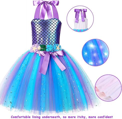زي حورية البحر الصغيرة من CIFITERY للفتيات فستان حورية البحر المضيء لديكورات عيد ميلاد حورية البحر وهدايا الأميرة في الهالوين in Kuwait