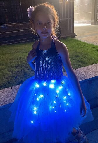 زي حورية البحر الصغيرة من CIFITERY للفتيات فستان حورية البحر المضيء لديكورات عيد ميلاد حورية البحر وهدايا الأميرة في الهالوين in Kuwait