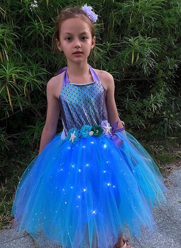 زي حورية البحر الصغيرة من CIFITERY للفتيات فستان حورية البحر المضيء لديكورات عيد ميلاد حورية البحر وهدايا الأميرة في الهالوين in Kuwait