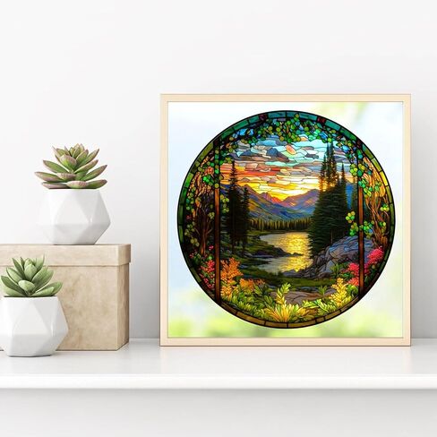 Landscape Diamond Art Painting Kits for Adults, Stained Glass Full Drill Diamond Dots Paintings for Beginners, Round 5D Paint with Diamonds Pictures Gem Art Painting Kits DIY Crafts Kits 14x14inch in Kuwait