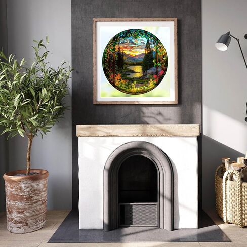 Landscape Diamond Art Painting Kits for Adults, Stained Glass Full Drill Diamond Dots Paintings for Beginners, Round 5D Paint with Diamonds Pictures Gem Art Painting Kits DIY Crafts Kits 14x14inch in Kuwait