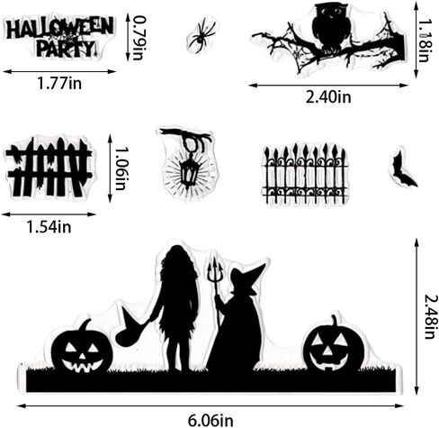Threetols Halloween Clear Stamps for Card Making, Tree Background Clear Rubber Stamps Witch Bat Pumpkin Stamps for Holiday Card Making Decor DIY Scrapbooking Transparent Album Decor Paper Craft in Kuwait