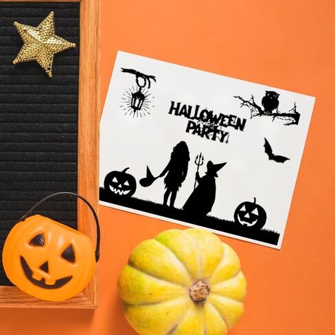 Threetols Halloween Clear Stamps for Card Making, Tree Background Clear Rubber Stamps Witch Bat Pumpkin Stamps for Holiday Card Making Decor DIY Scrapbooking Transparent Album Decor Paper Craft in Kuwait