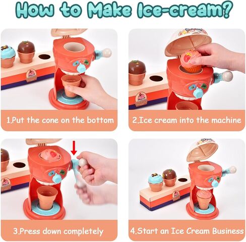 مجموعة ألعاب الآيس كريم 61 قطعة من G.C للأطفال الصغار التظاهر باللعب صانع الآيس كريم متجر مكافحة المئزر مغرفة الحلوى الغذاء اكسسوارات المطبخ Playset الفتيات الفتيان هدايا عيد ميلاد ل3 4 5 6 سنوات من العمر in Kuwait