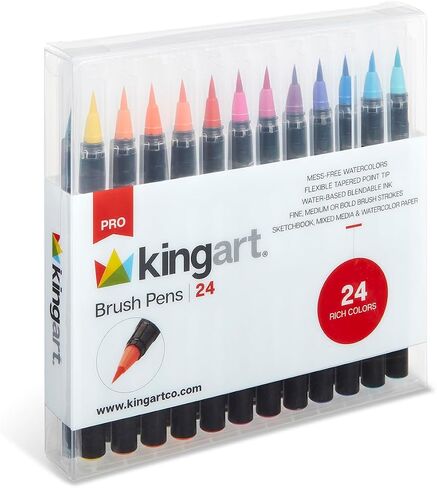 KINGART Pro Brush Pens, 48 Colors for Real Watercolor Painting with Flexible Nylon Brush Tips, Paint Markers for Coloring, Calligraphy and Drawing for Artists and Beginner Painters in Kuwait