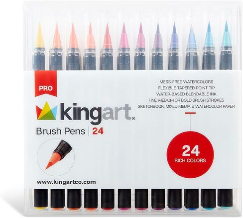 KINGART Pro Brush Pens, 48 Colors for Real Watercolor Painting with Flexible Nylon Brush Tips, Paint Markers for Coloring, Calligraphy and Drawing for Artists and Beginner Painters in Kuwait