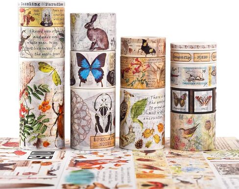 Loving Basso Vintage Washi Tape Set 20 Rolls,Black Decorative Washi Tape for Scrapbooking Supplies,Old Newspaper Antique Retro Wide Masking Tape Sets for Bullet Journal, Planner, DIY Crafts in Kuwait