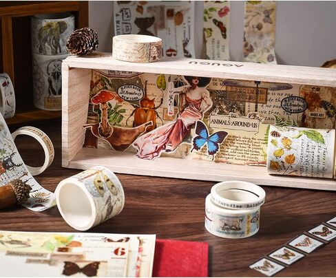 Loving Basso Vintage Washi Tape Set 20 Rolls,Black Decorative Washi Tape for Scrapbooking Supplies,Old Newspaper Antique Retro Wide Masking Tape Sets for Bullet Journal, Planner, DIY Crafts in Kuwait