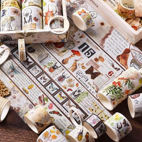 Loving Basso Vintage Washi Tape Set 20 Rolls,Black Decorative Washi Tape for Scrapbooking Supplies,Old Newspaper Antique Retro Wide Masking Tape Sets for Bullet Journal, Planner, DIY Crafts in Kuwait