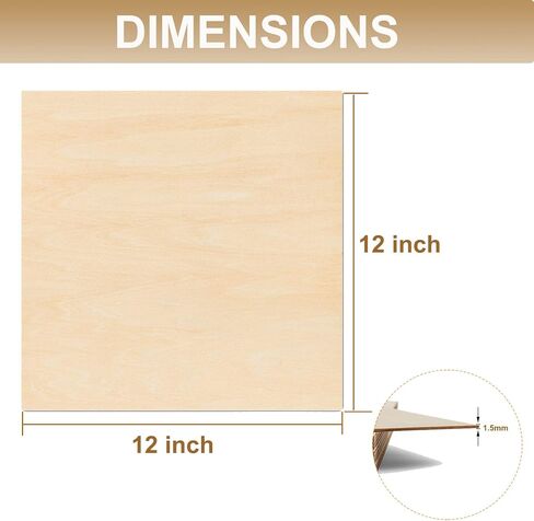 Yeecheng 12 حزمة من صفائح خشب الزيزفون غير المكتملة مقاس 12 × 12 بوصة للحرف اليدوية، صفائح خشب رقائقي سميكة مقاس 1/16 بوصة مع أسطح ناعمة وألواح خشبية مربعة للحلي الخشبية DIY والرسم والنماذج المعمارية. in Kuwait