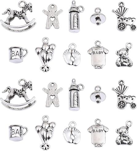 DanLingJewelry 100 جهاز كمبيوتر شخصى 10 أنماط الطفل موضوع سبائك نمط التبت المعلقات أقدام زجاجة الرضاعة هزاز الحصان الدب سحر DIY بها بنفسك صنع المجوهرات in Saudi Arabia