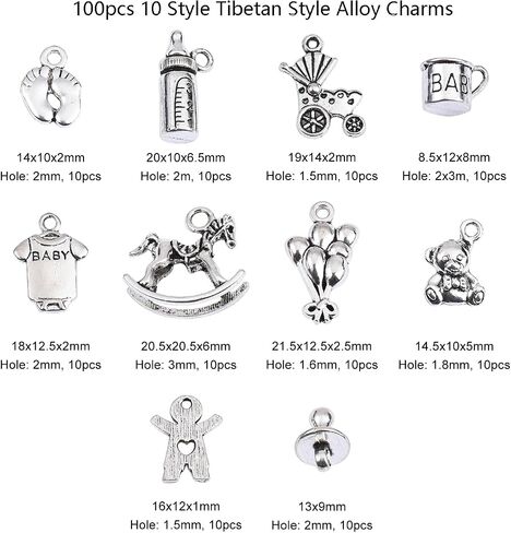 DanLingJewelry 100 جهاز كمبيوتر شخصى 10 أنماط الطفل موضوع سبائك نمط التبت المعلقات أقدام زجاجة الرضاعة هزاز الحصان الدب سحر DIY بها بنفسك صنع المجوهرات in Saudi Arabia