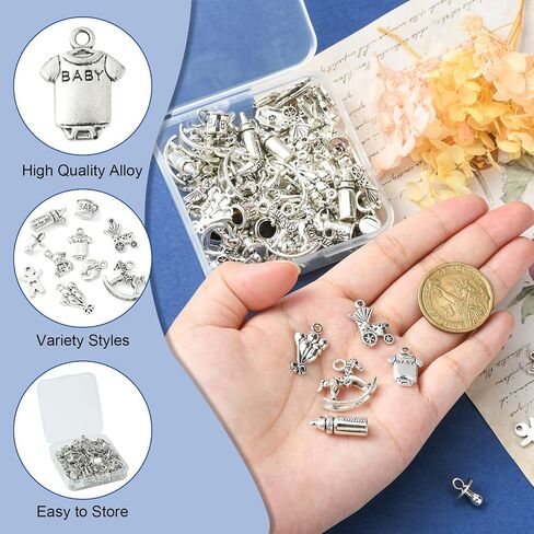 DanLingJewelry 100 جهاز كمبيوتر شخصى 10 أنماط الطفل موضوع سبائك نمط التبت المعلقات أقدام زجاجة الرضاعة هزاز الحصان الدب سحر DIY بها بنفسك صنع المجوهرات in Saudi Arabia