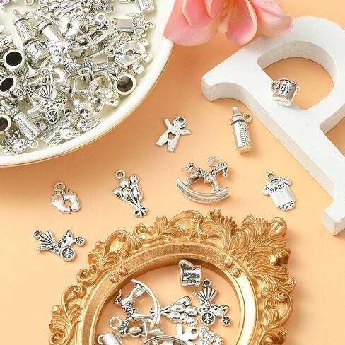 DanLingJewelry 100 جهاز كمبيوتر شخصى 10 أنماط الطفل موضوع سبائك نمط التبت المعلقات أقدام زجاجة الرضاعة هزاز الحصان الدب سحر DIY بها بنفسك صنع المجوهرات in Saudi Arabia