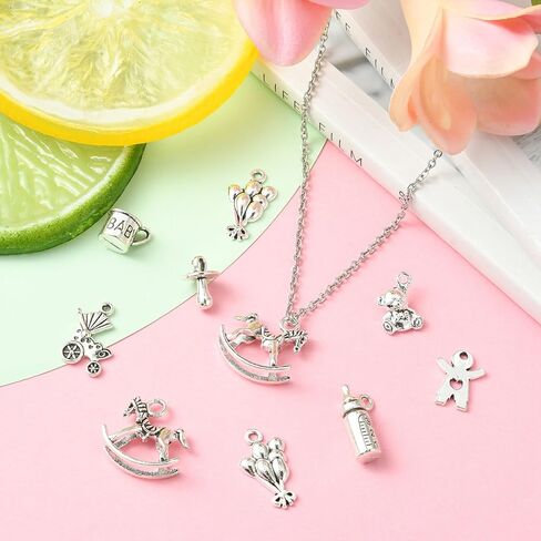 DanLingJewelry 100 جهاز كمبيوتر شخصى 10 أنماط الطفل موضوع سبائك نمط التبت المعلقات أقدام زجاجة الرضاعة هزاز الحصان الدب سحر DIY بها بنفسك صنع المجوهرات in Saudi Arabia